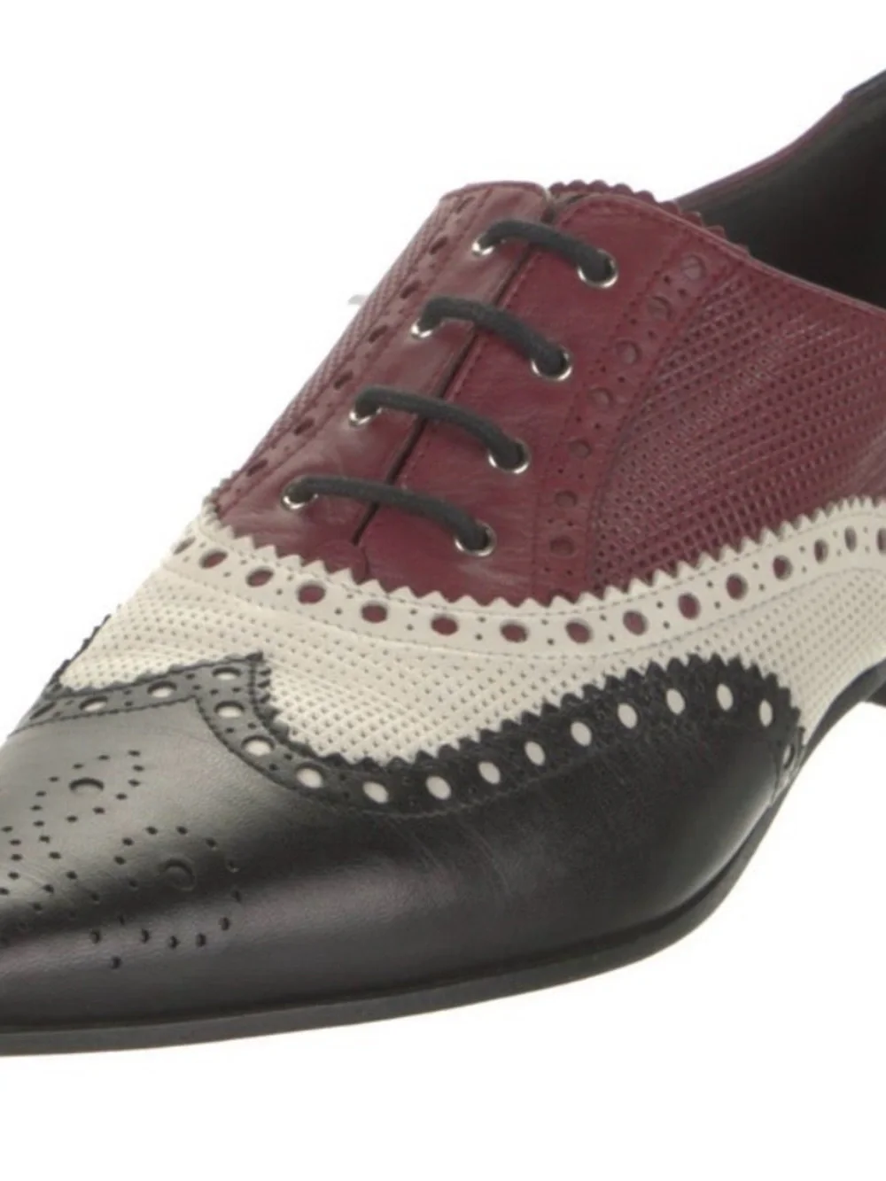 Gucci Burgundy, White & Black Perforated Brogue Oxfords